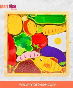 wooden-vegetable-meat-puzzle.jpg – Vegetable and meat puzzle tray with colourful wooden pieces for kids