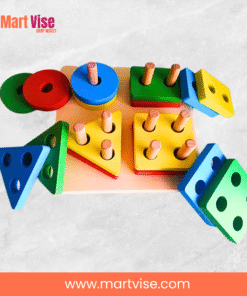 wooden-shape-sorter-4-in-1 – 4 in 1 wooden shape sorter toy with colourful blocks.