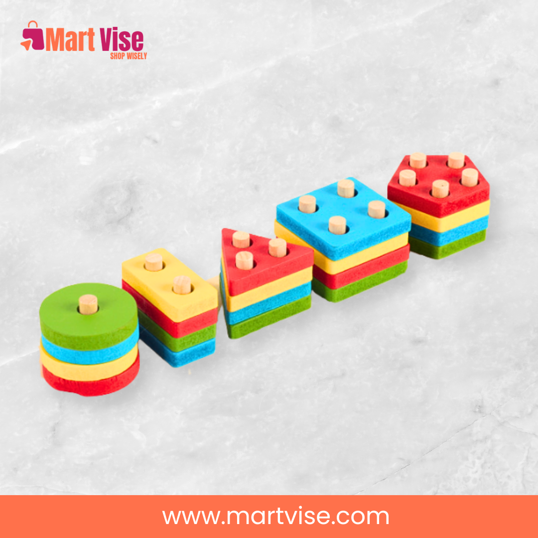colorful-wooden-shape-sorting-toy – Bright wooden shape sorting puzzle with five shapes.