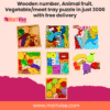 Wooden Number, Animal, Fruit & Vegetable Tray Puzzle Set – Fun Learning for Kids