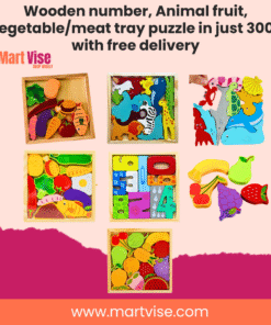 Wooden Number, Animal, Fruit & Vegetable Tray Puzzle Set – Fun Learning for Kids