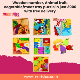 Wooden Number, Animal, Fruit & Vegetable Tray Puzzle Set – Fun Learning for Kids