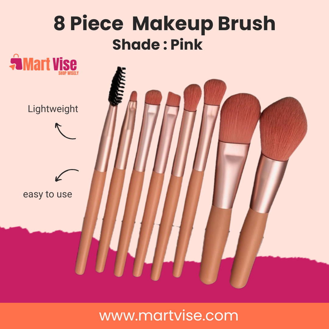 Travel-Friendly 8 Piece Makeup Brush Set – Stylish Pink
