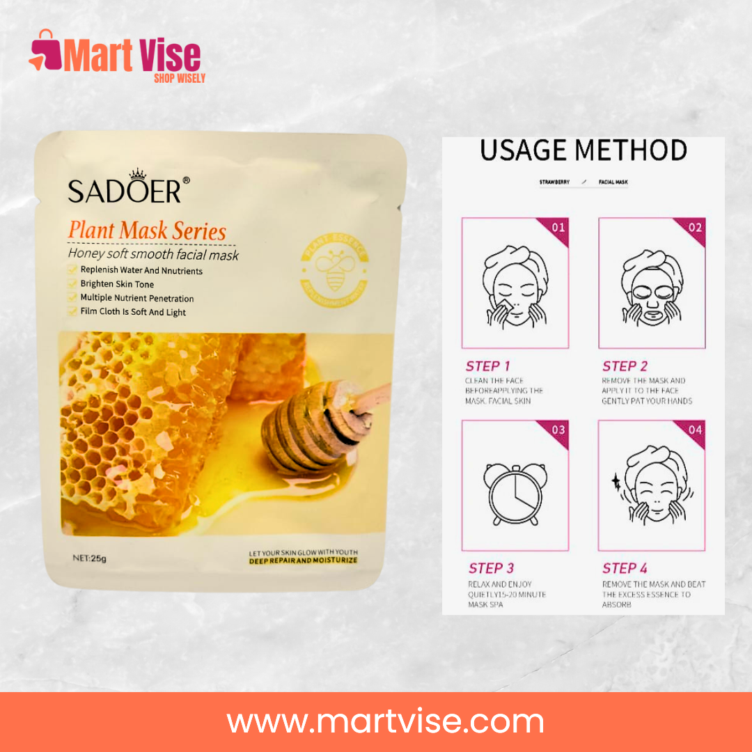 sadoer-honey-mask-front.jpg – Front pack of Sadoer Honey Soft Smooth Facial Mask with honeycomb design