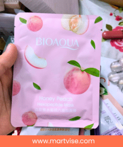 bioaqua-honey-peach-mask-closeup.jpg – Closeup of Bioaqua Honey Peach Mask showing rich peach extract design