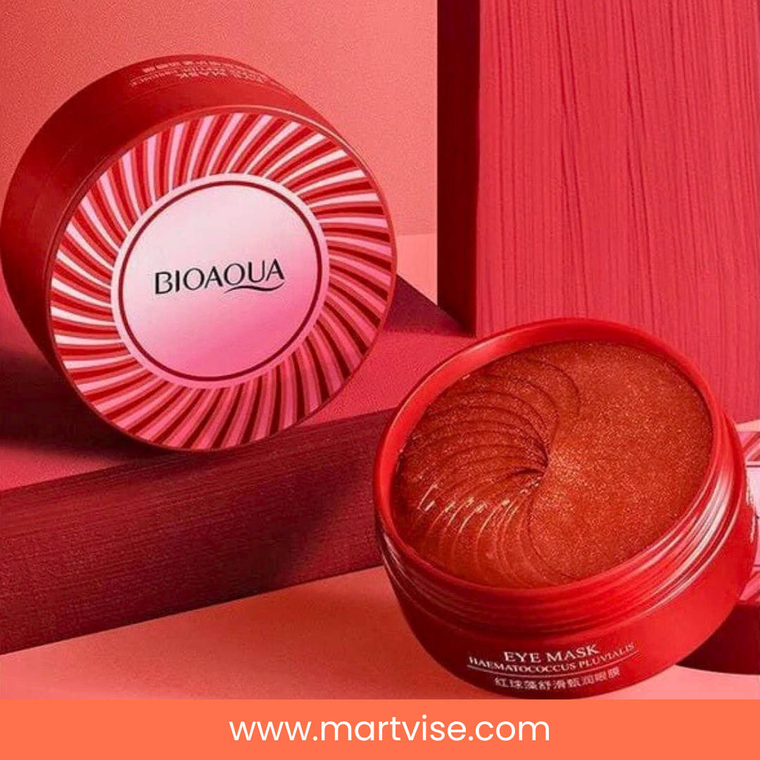 bioaqua-hydrating-eye-mask-jar – Open Bioaqua Hydrating Eye Mask jar with hydrogel patches.