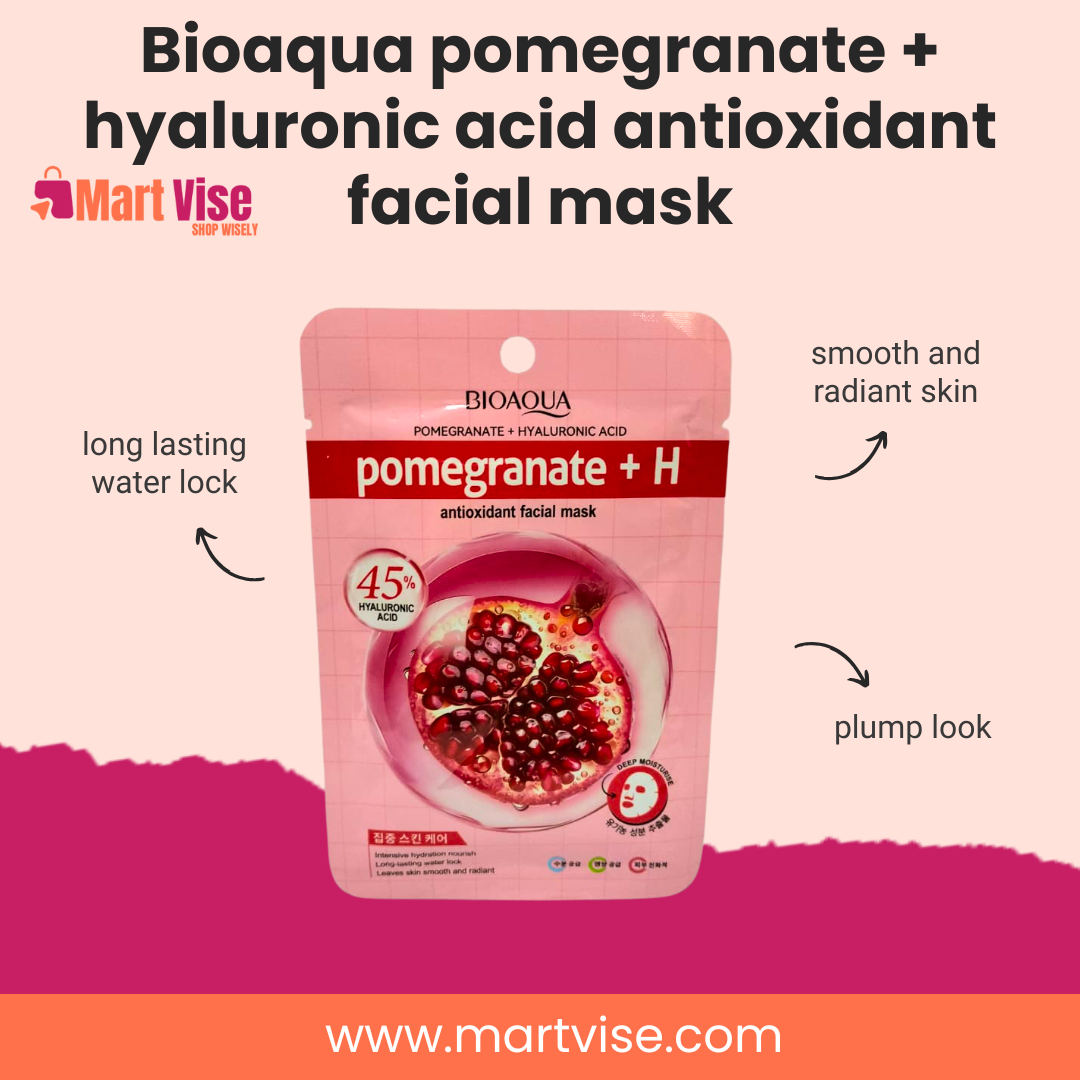 Bioaqua Pomegranate + Hyaluronic Acid Antioxidant Facial Mask – Hydrating & Radiance Boost