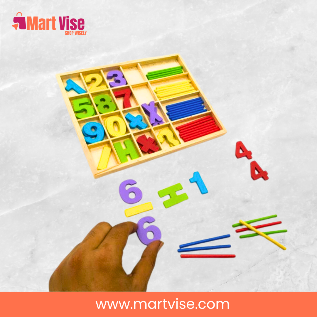 computation-study-box-open – Open Computation Study Box with numbers, clock, and whiteboard.