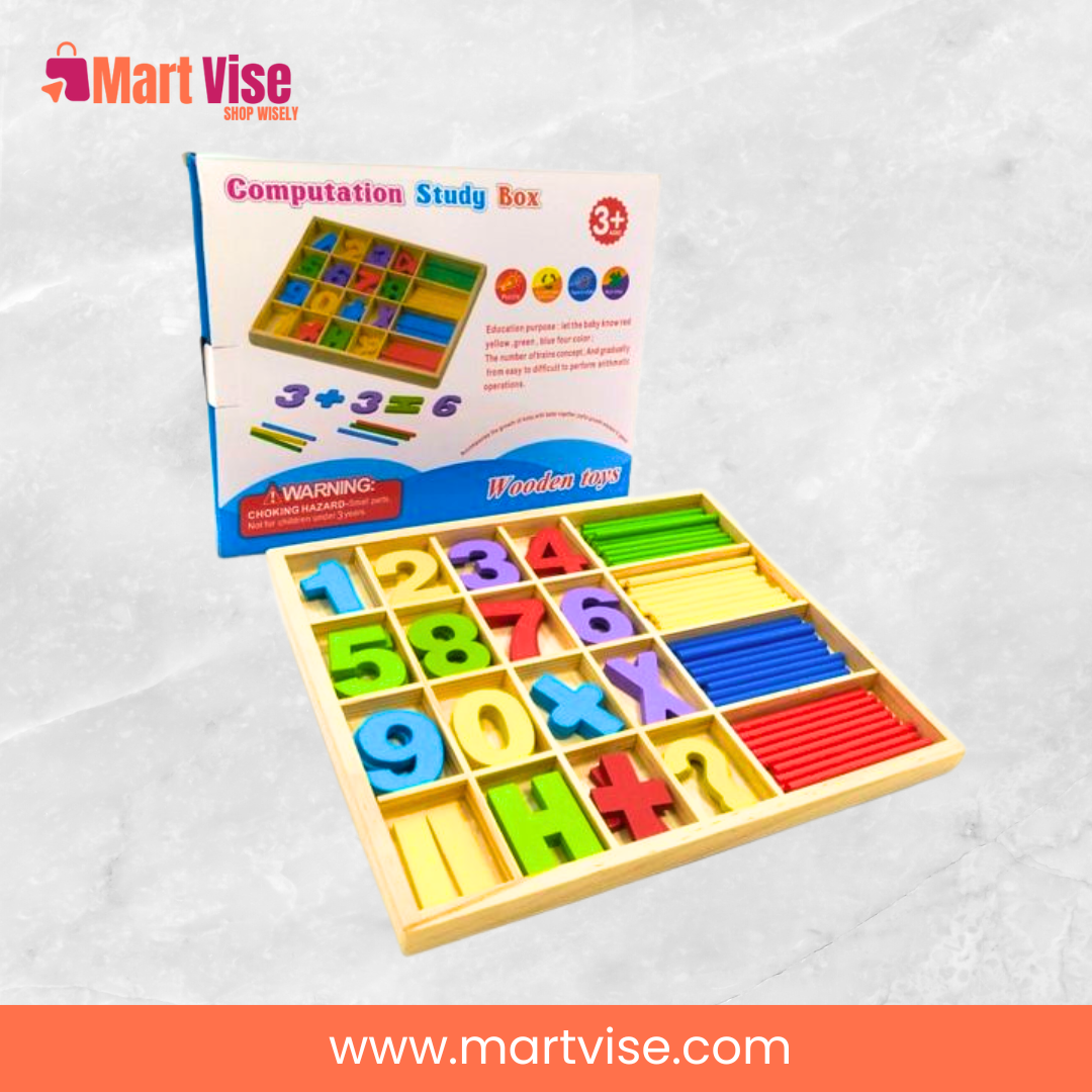 computation-study-box-set – Computation Study Box packaging with wooden numbers and symbols.