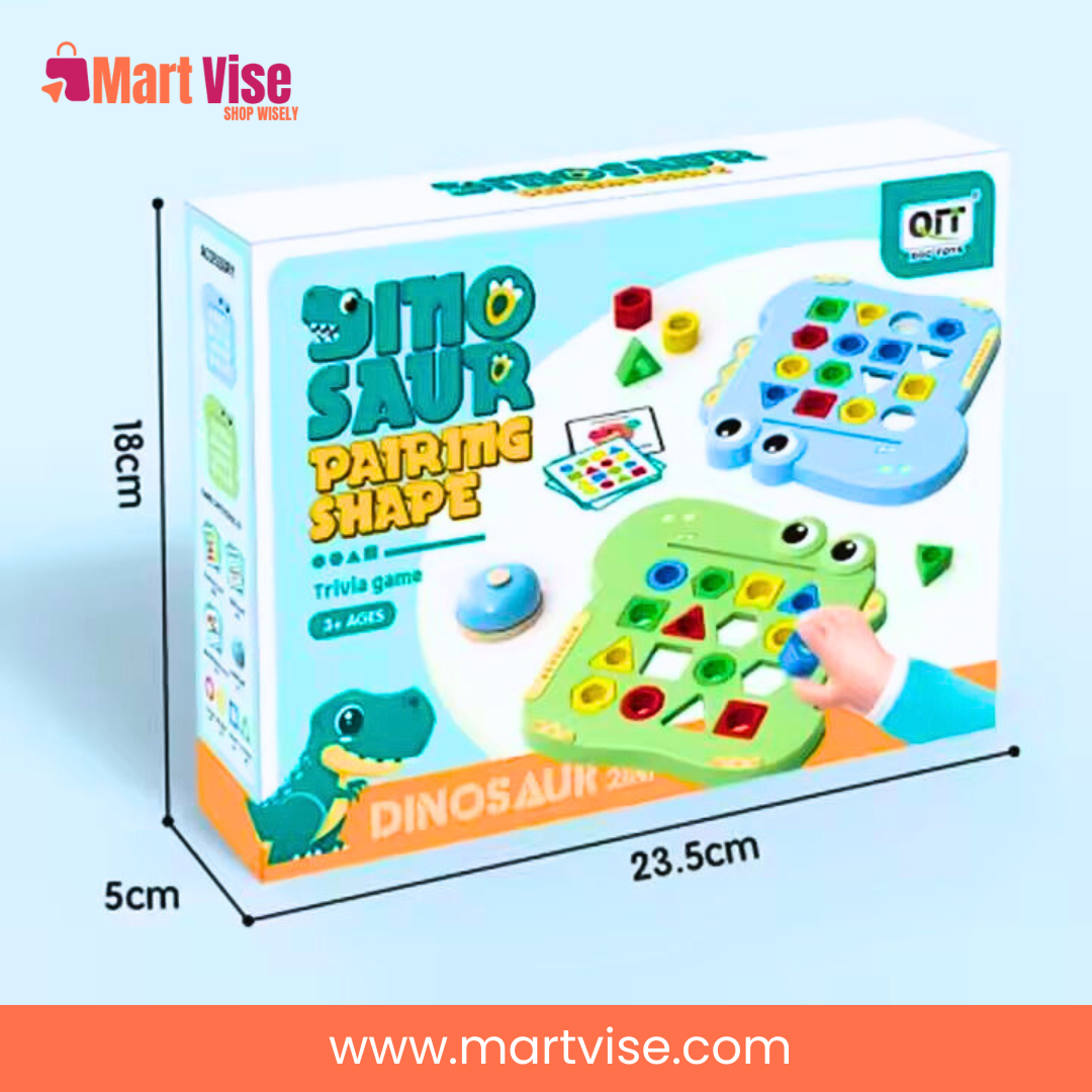 dinosaur-shape-pairing-game-front.jpg – Dinosaur shape pairing educational puzzle toy front view for kids learning