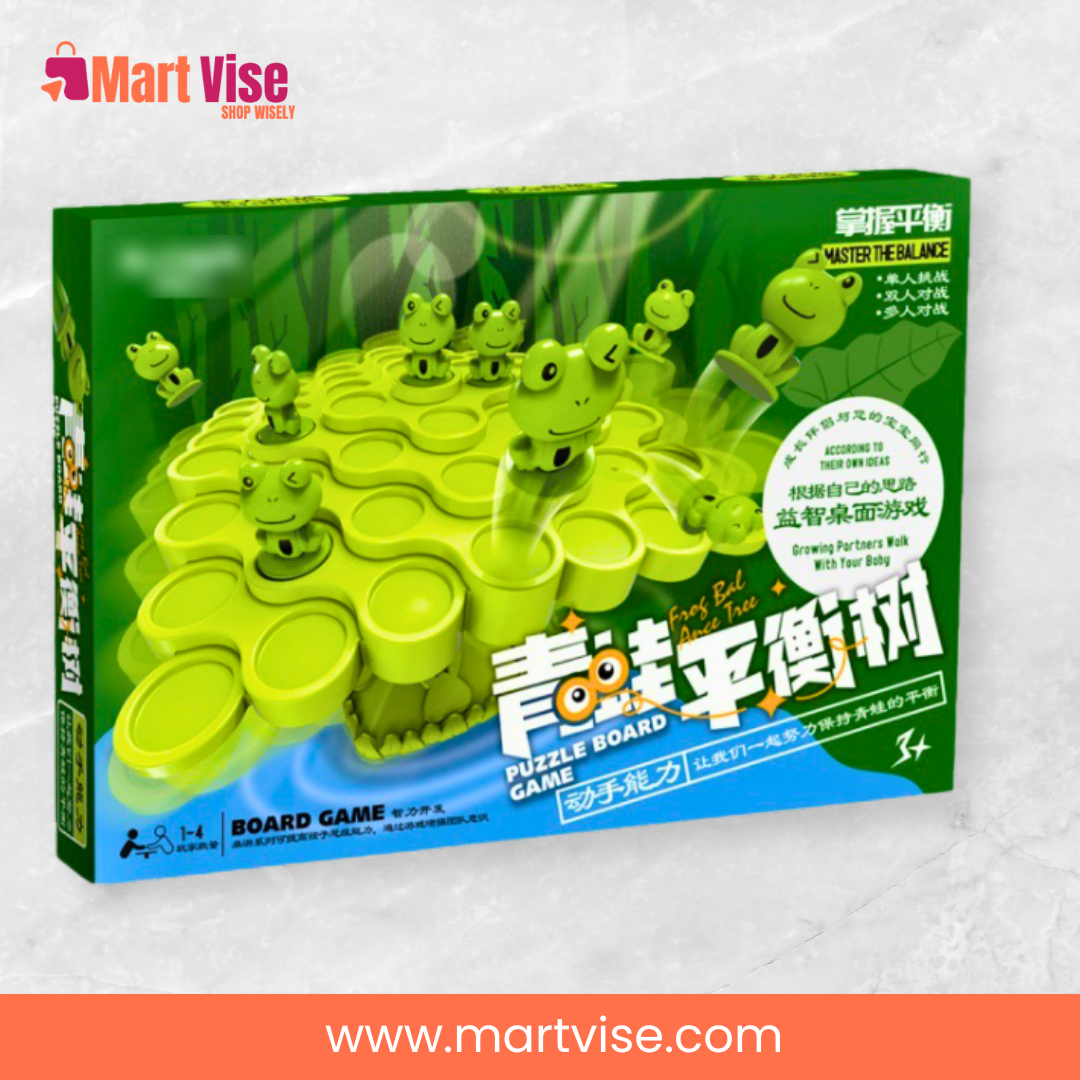 fun-frog-tree-balance-game-box – Frog Tree Balance Game board and packaging for kids.