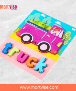 colorful-truck-wooden-puzzle – Colourful wooden truck puzzle with spelling letters.