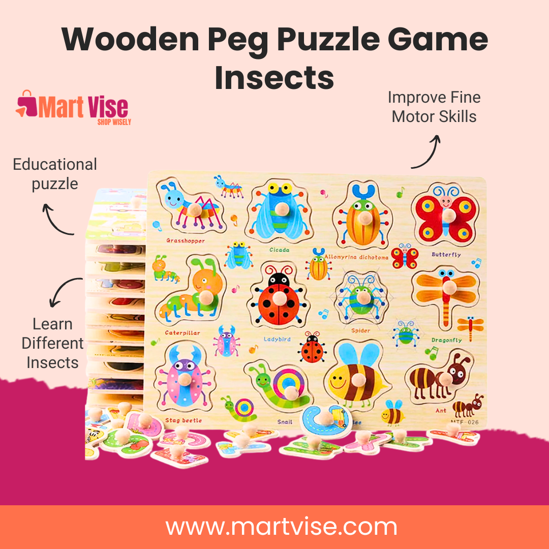 Wooden Peg Puzzle Game Insects