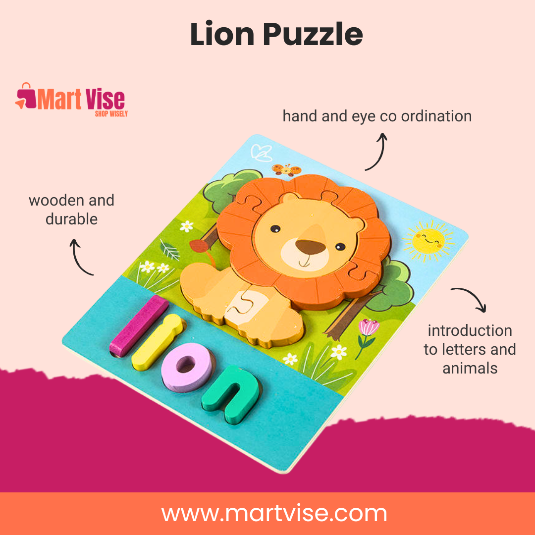 Wooden Lion Puzzle – Boosts Hand-Eye Coordination & Brain Skills