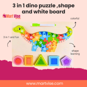 Kids 3-in-1 Dinosaur Wooden Puzzle & Shape Sorter Toy