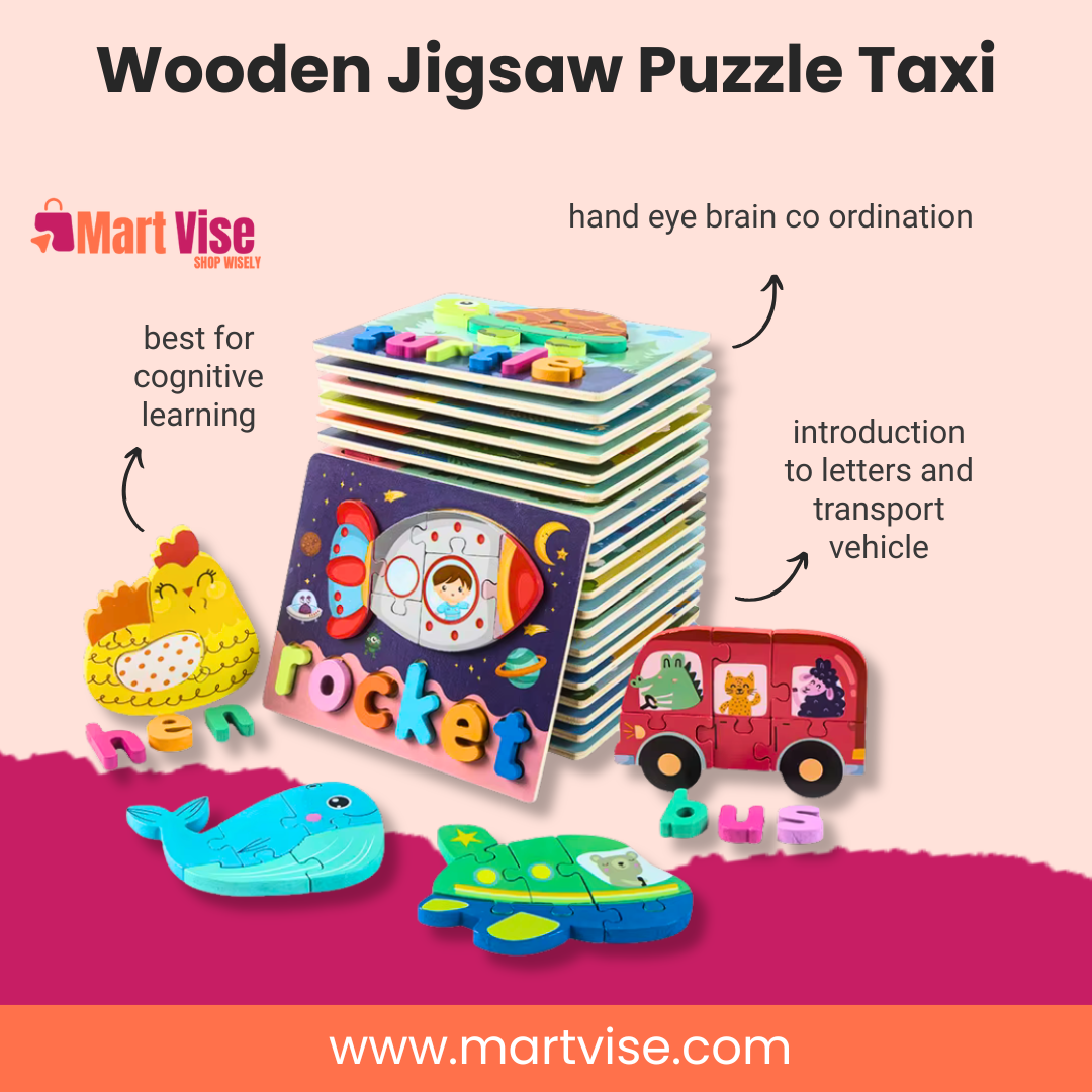 Cognitive Development Wooden Jigsaw Puzzle Taxi