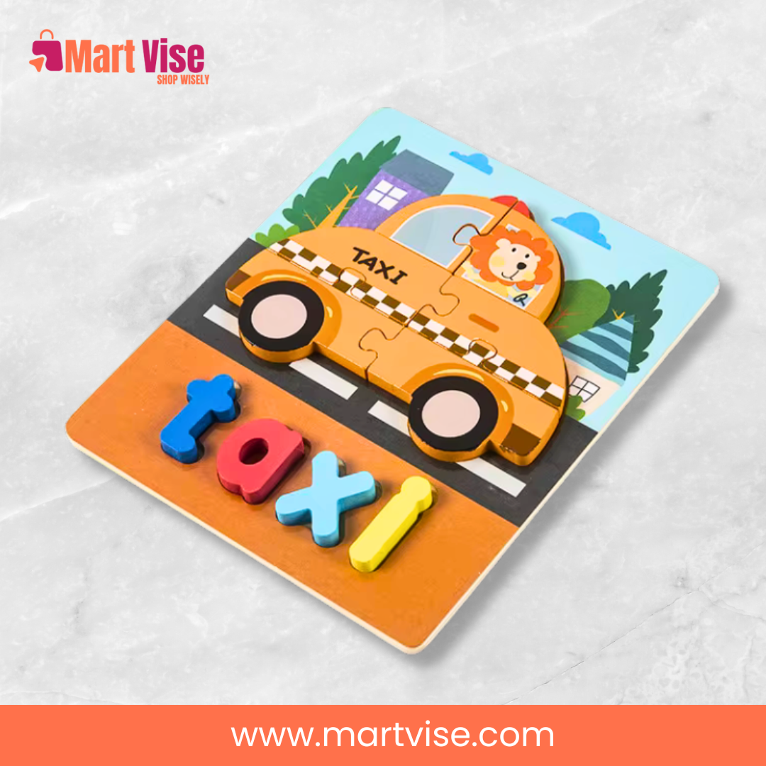 wooden-jigsaw-puzzle-taxi-pk.jpg – Colourful wooden taxi puzzle toy for early learning in Pakistan.