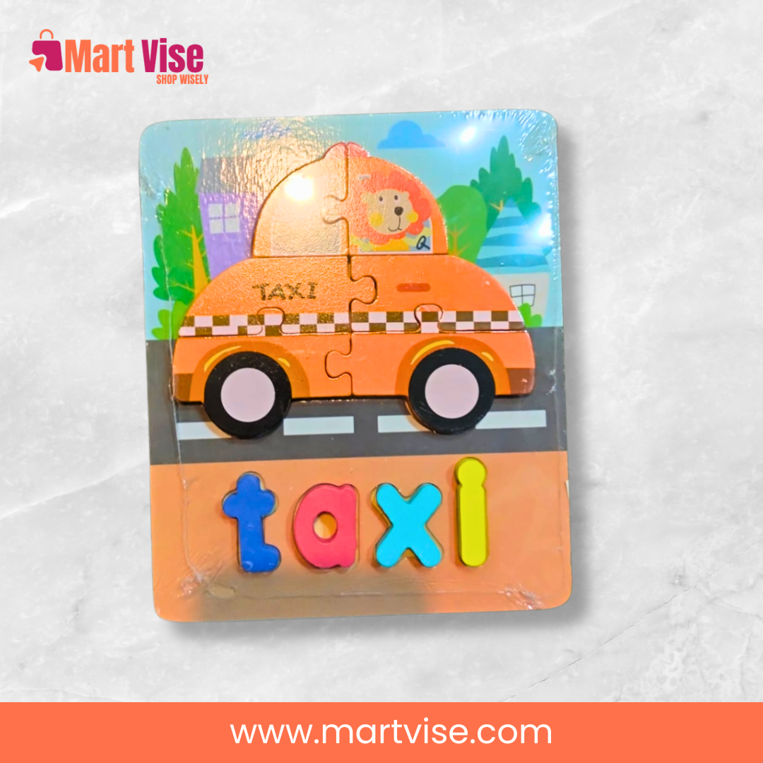 wooden-montessori-taxi-puzzle.jpg – Montessori-style wooden taxi puzzle promoting hand-eye coordination.
