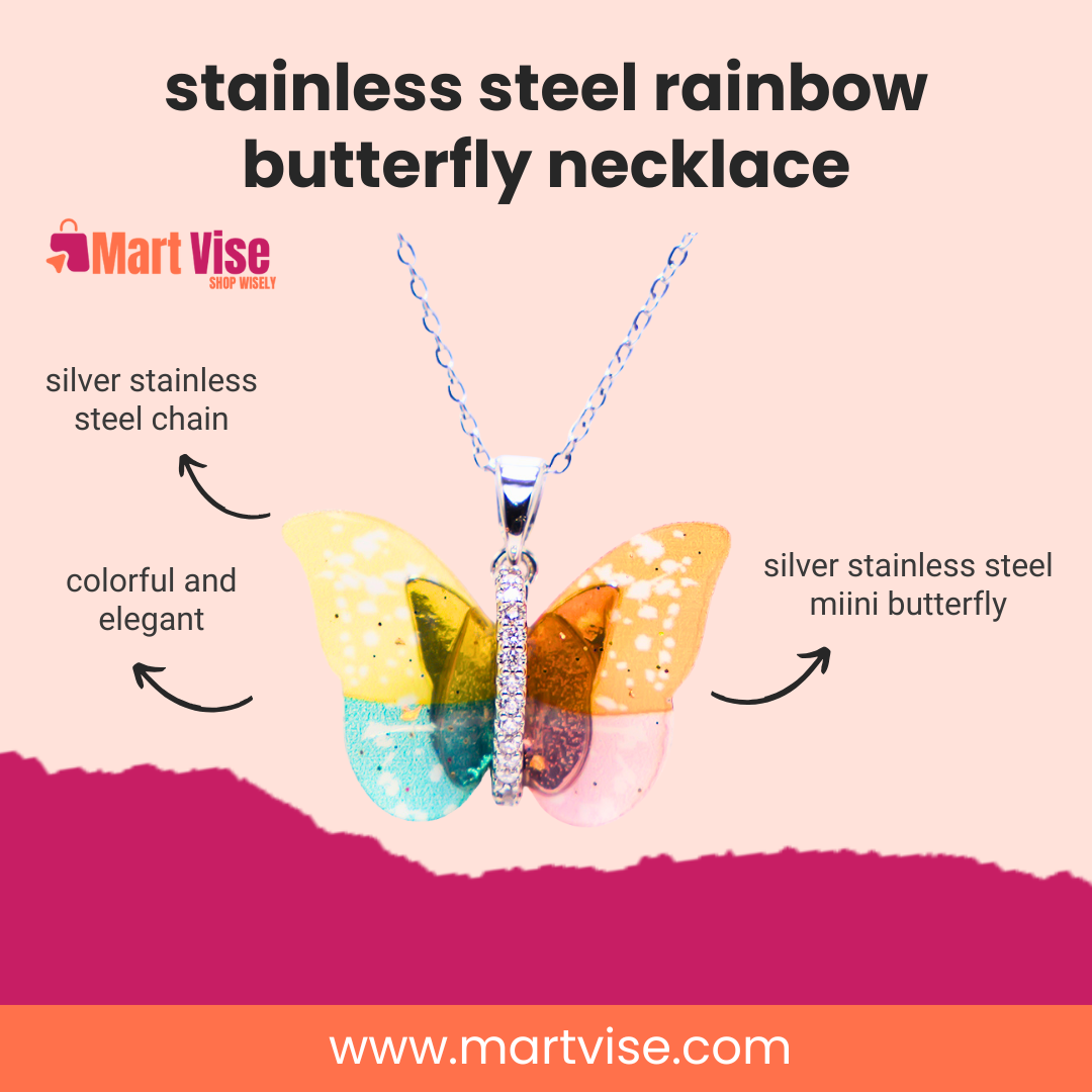 Stainless Steel Rainbow Butterfly Necklace – “You Deserve It” Collection