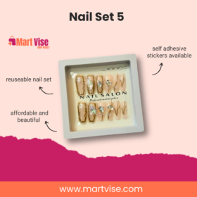 Artificial Nail Set 5 – Gold Line Crystal Nail Art Collection