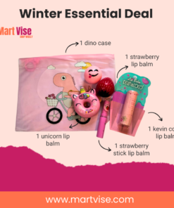 Winter Essentials Deal 4 – Cute Dino Lip Care Combo (5 Lip Balms + Pouch Set)