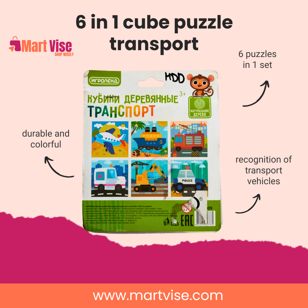 Durable 6-in-1 Cube Puzzle – Vehicles and Transport