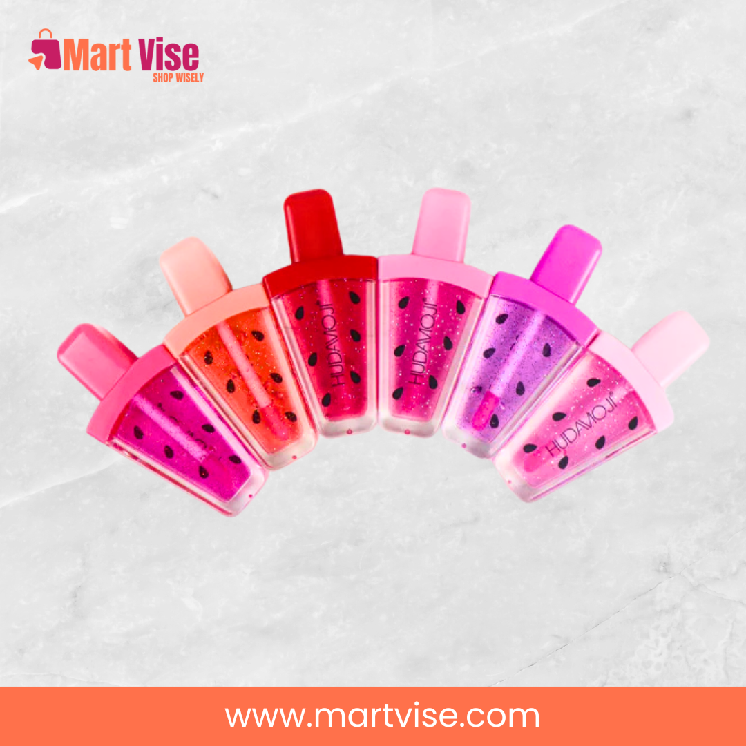 huda-moji-clear-lip-gloss.jpg – Huda Moji transparent lip gloss in cute watermelon popsicle packaging