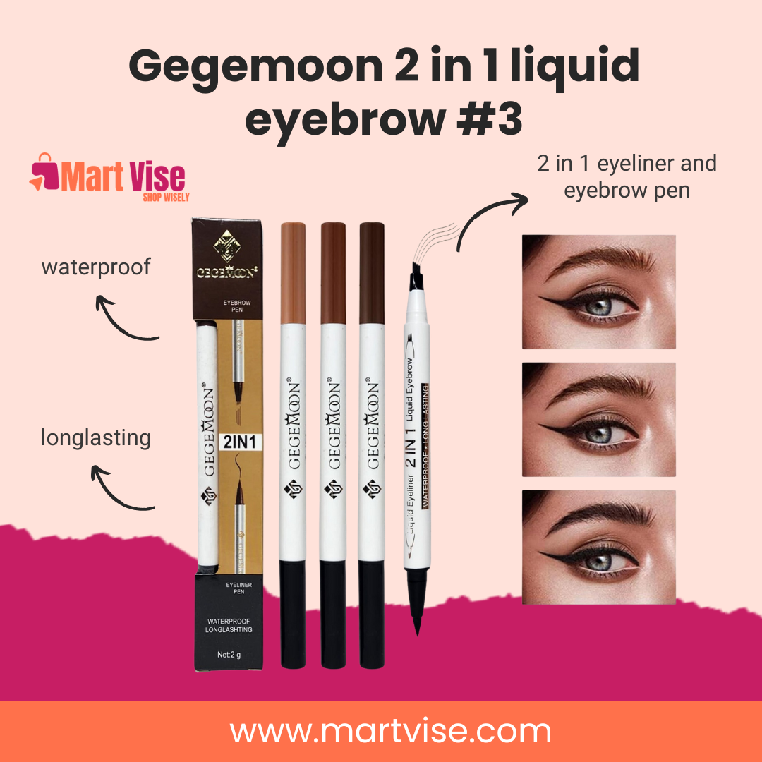 Gegemoon 2 in 1 Liquid Eyebrow & Eyeliner Pen – Shade #3 (Dark Brown, Waterproof & Long-lasting)
