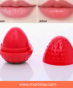 tinted-strawberry-lip-balm-main.jpg – tinted strawberry lip balm in realistic fruit-shaped packaging