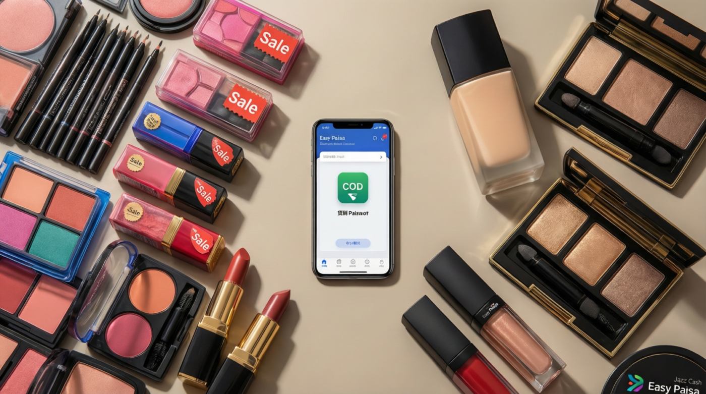 budget makeup vs luxury makeup in Pakistan comparison flatlay