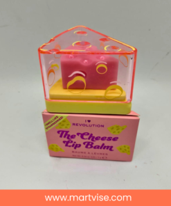 revolution-cheese-lip-balm-flatlay.jpg – Flat lay of Revolution Cheese Lip Balm with MartVise branding.