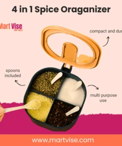 4 in 1 Spice Organizer – Compact 4-Section Box with Spoons