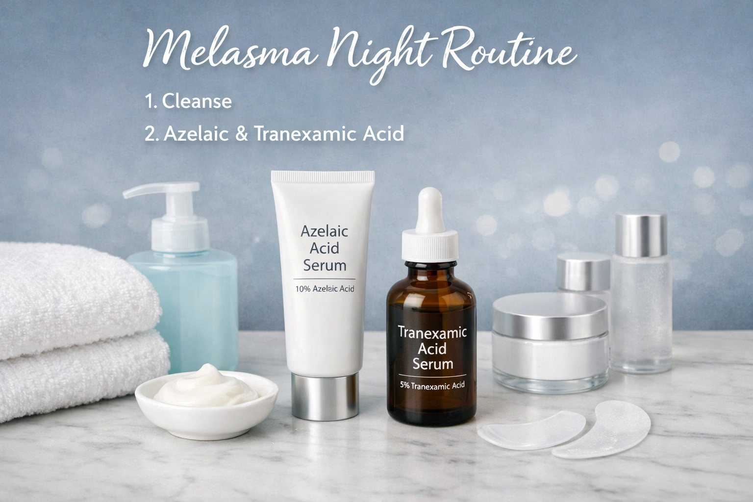 night routine for melasma treatment for Pakistani skin with azelaic and tranexamic acid