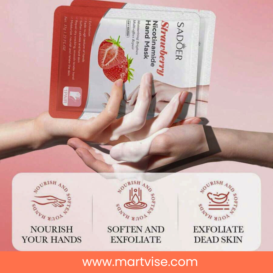 sadoer-strawberry-hand-mask-gloves-1-pair.jpg — glove style hand mask 1 pair for soft hands and cuticles