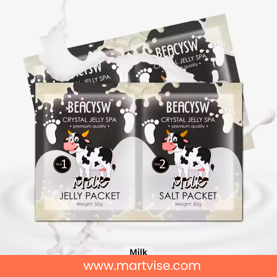 beacysw-foot-spa-pack-milk-front.jpg — beacysw foot spa pack milk crystal jelly spa sachets with milk theme packaging