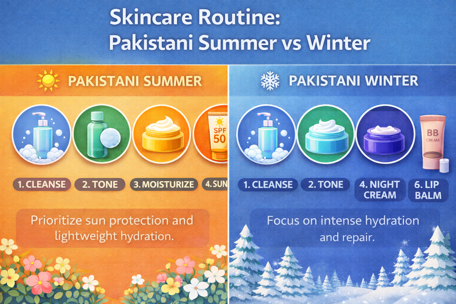 Skincare routine for Pakistani skin in summer vs winte