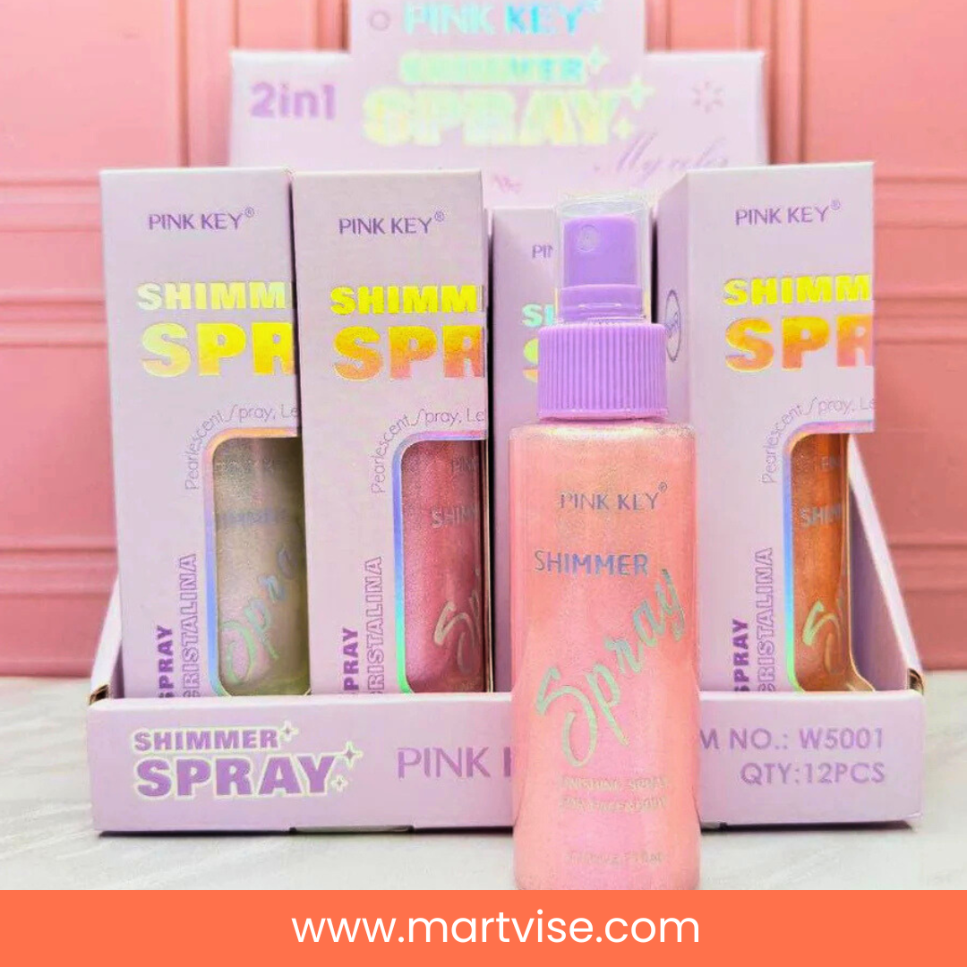 pink-key-peach-shimmer-application.jpg – Applying Pink Key Peach shimmer spray on skin.