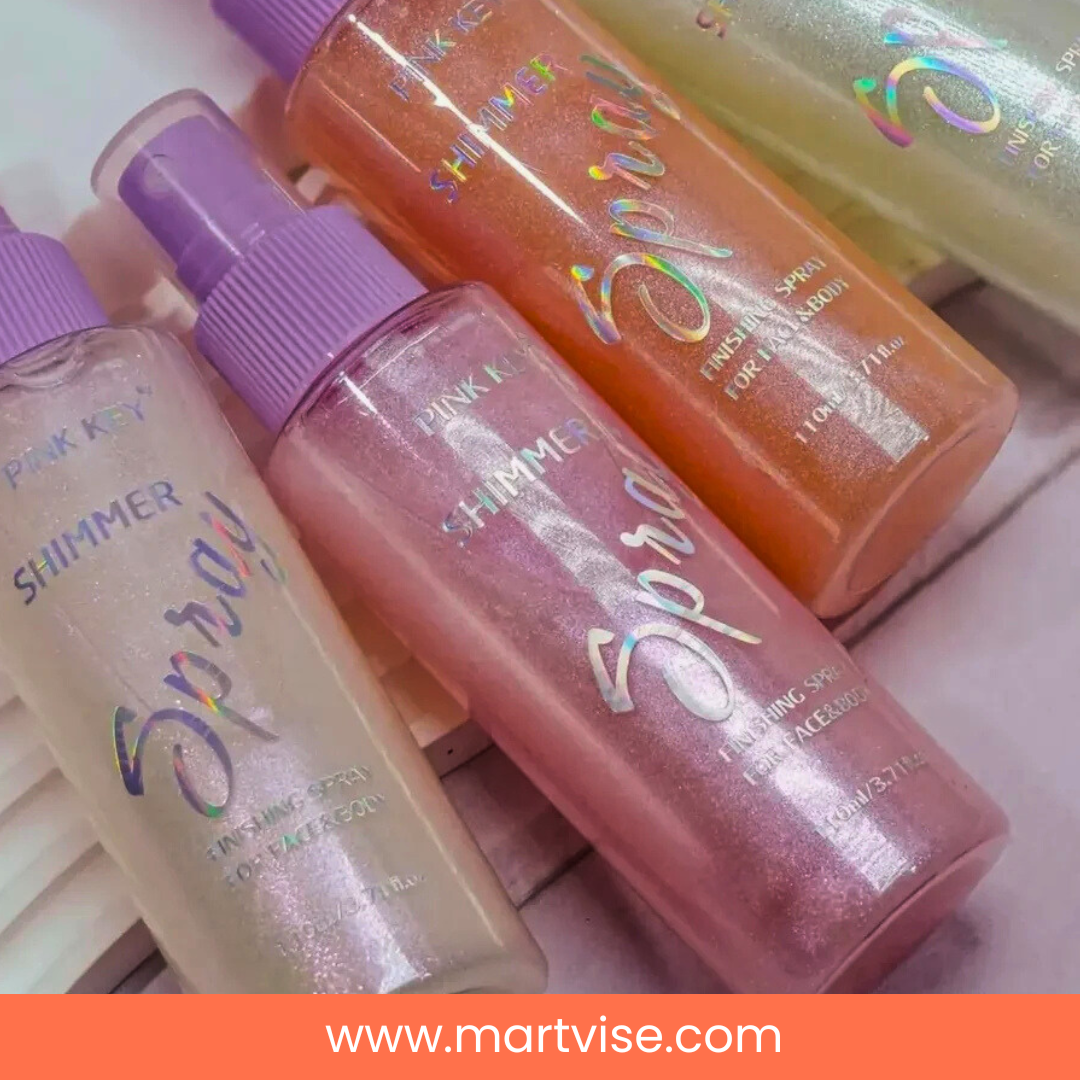 pink-key-peach-glow-mist.jpg – Close-up of Pink Key Peach Shimmer bottle.