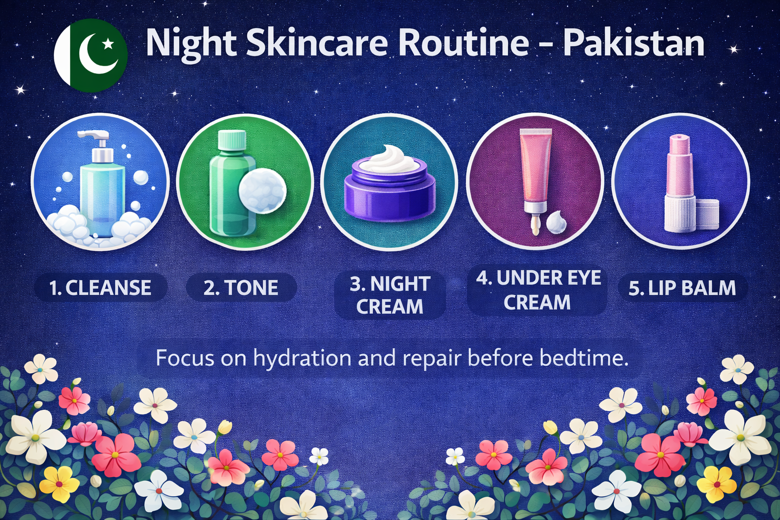Night skincare routine for Pakistani skin double cleanse and repair