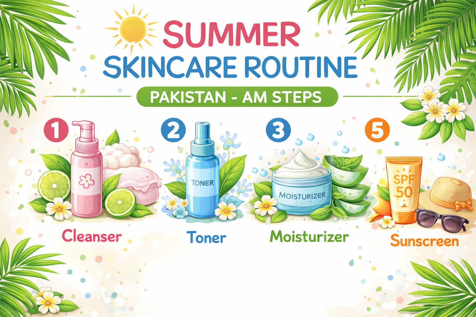 summer vs winter skincare routine in Pakistan summer AM steps