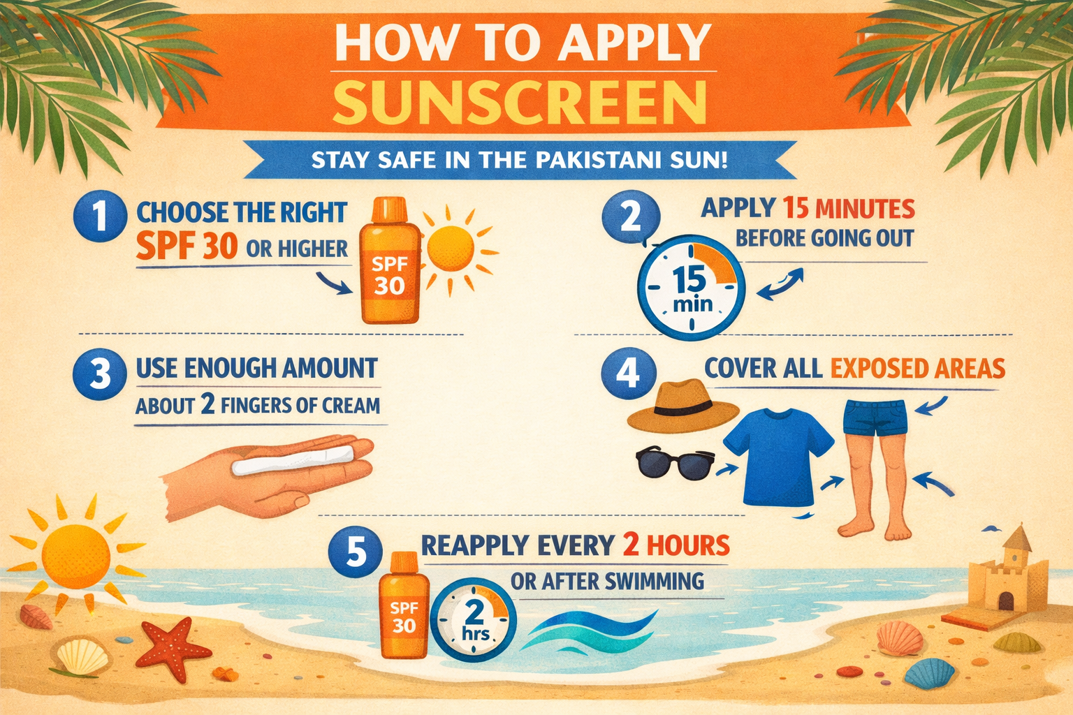 sunscreen for Pakistani climate how to apply and reapply