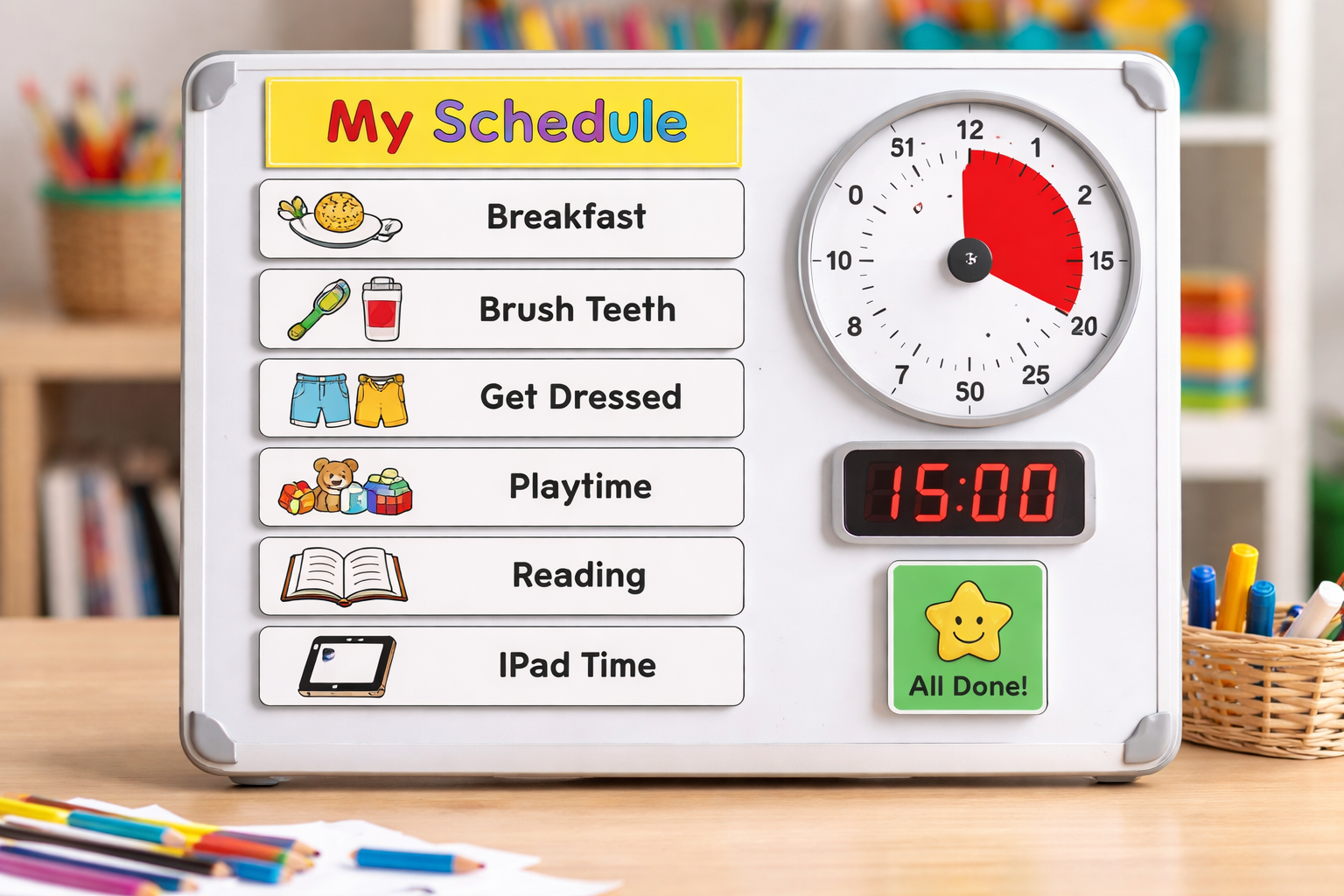 Routine tools – Learning Toys for Autism & Special Needs Kids (visual schedule + timer)
