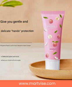 bioaqua-honey-peach-hand-cream-in-hand.png — Hand holding Bioaqua Honey Peach Hand Cream for easy travel use.