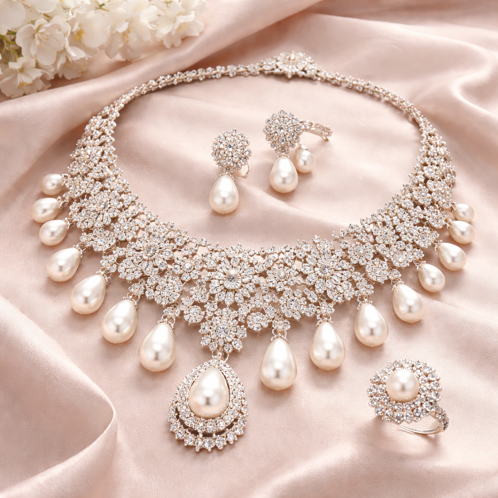 artificial jewelry for weddings pearl drop set for walima and nikah