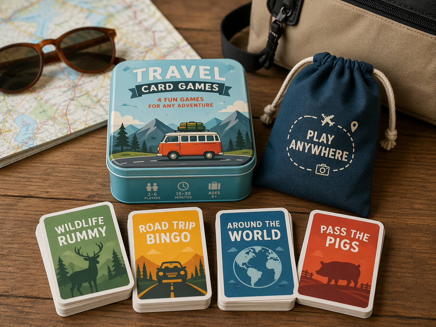 Card Games for Travel & Picnics packed in a tin box for protection