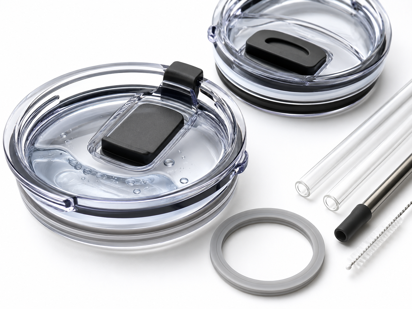 Silicone gasket seal for leak-proof replacement lids and straws