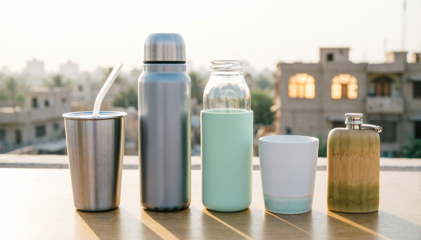 Eco-Friendly Drinkware Trends in Pakistan featured image with tumblers and bottles