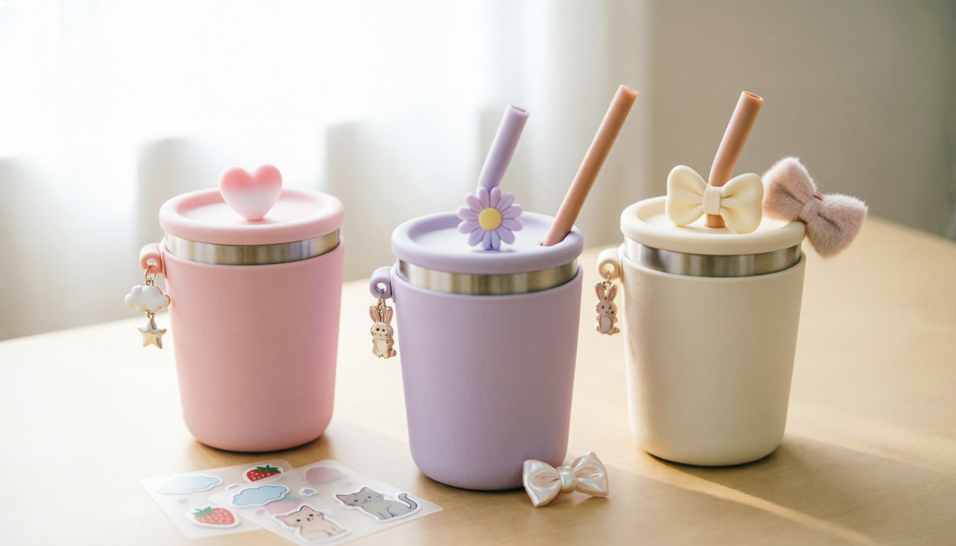 cute aesthetic tumbler add-ons trend in Pakistan with charms and straw topper