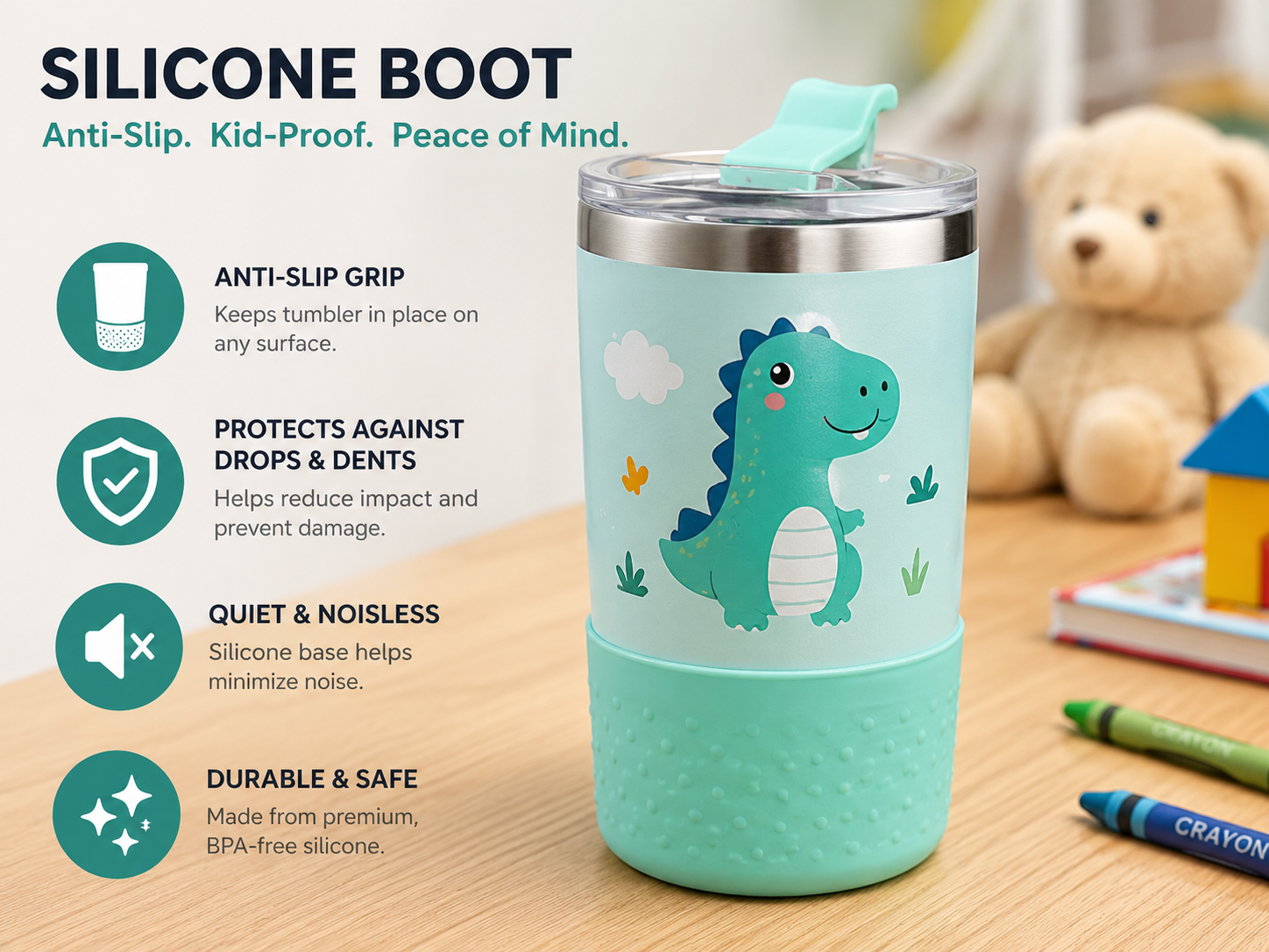 Kids-Friendly Tumbler Accessories silicone boot for grip and protection