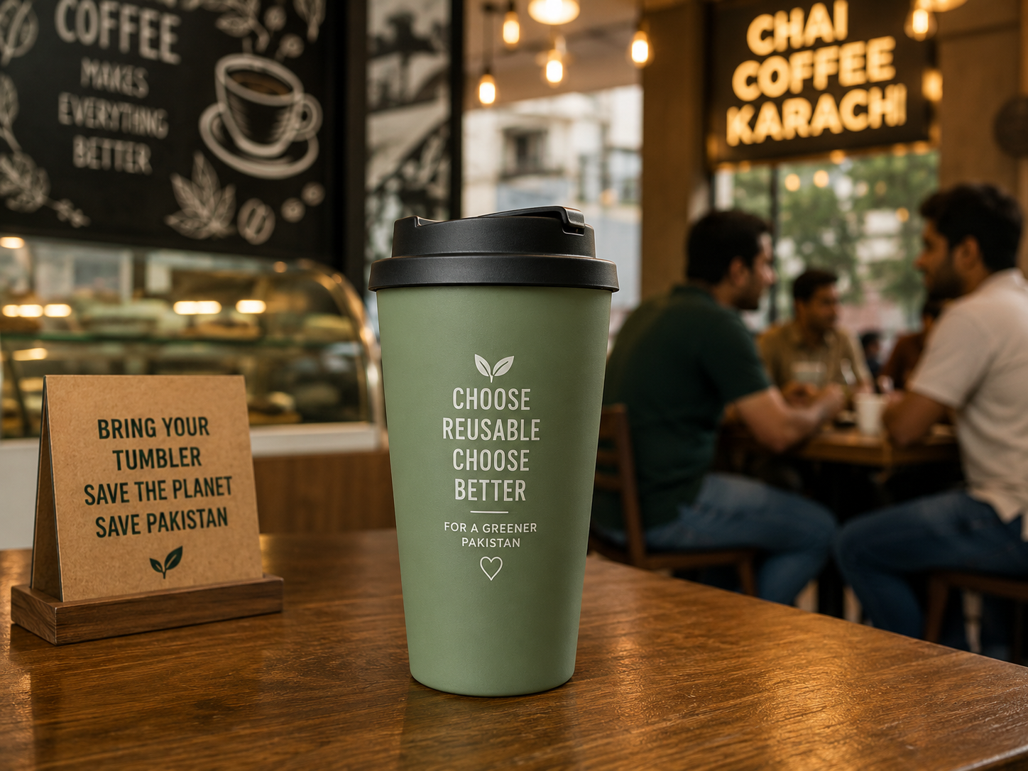 Reusable coffee tumbler in Pakistan cafe culture eco-friendly drinkware